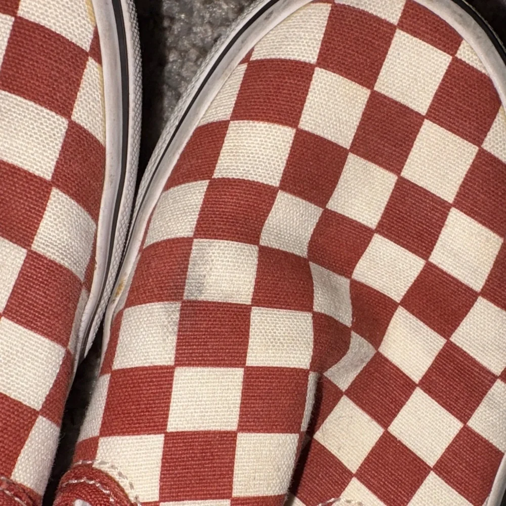 Women’s vans  Red and White Checkered Slip-On Sneakers - Picture 3 of 5